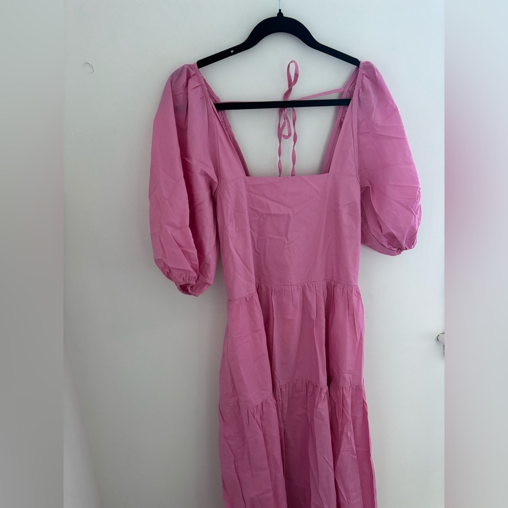 Moon River Pink Open Back Puff Sleeve Midi Dress - Picture 6 of 12